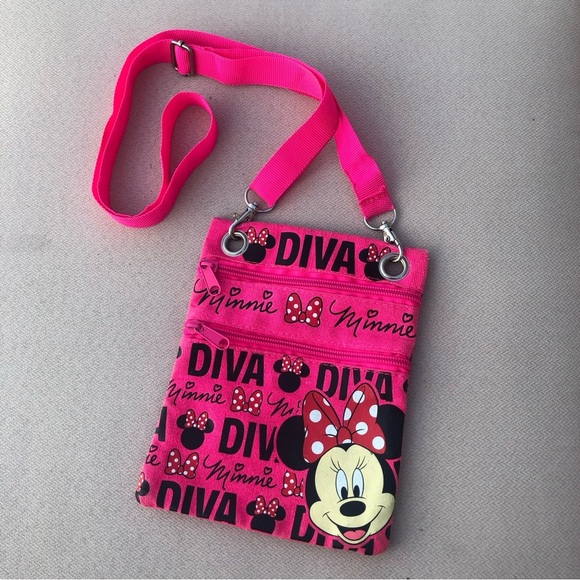 Disney's Minnie Mouse"Glam" Cross-Body Passport Purse Shoulder Bag, Neon Pink - Picture 2 of 11